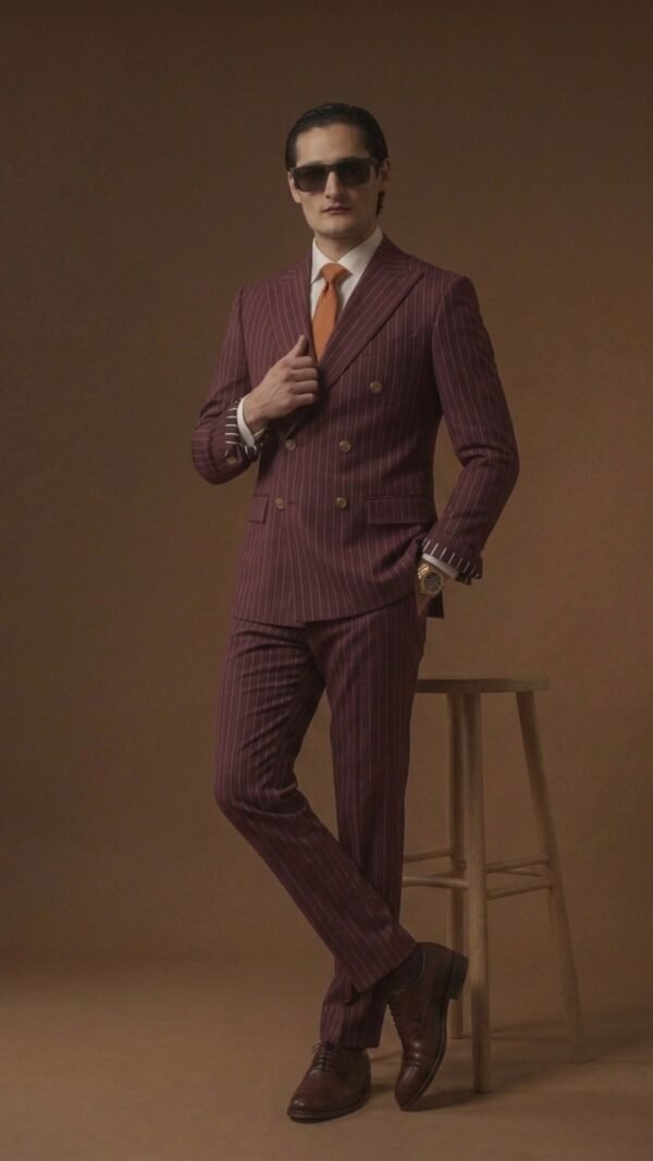 formal pinstripe Burgundy double breast suit
