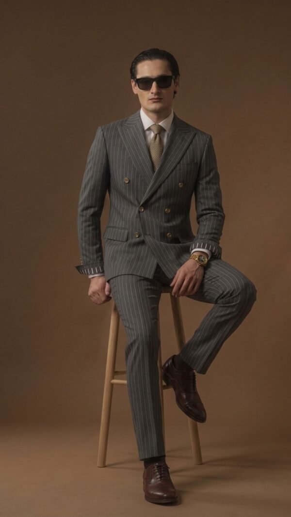 formal pinstripe gray double breast suit