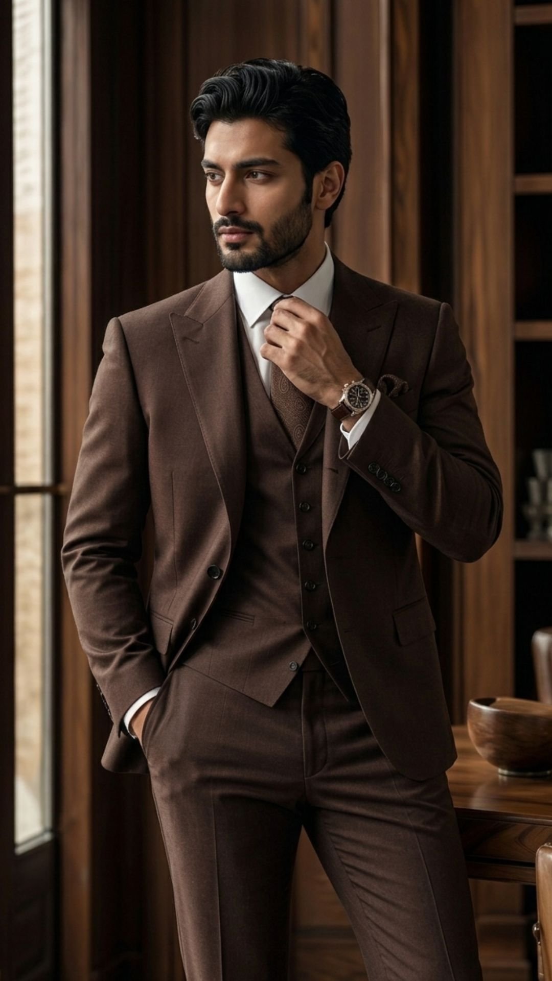 Formal chocolate brown suit
