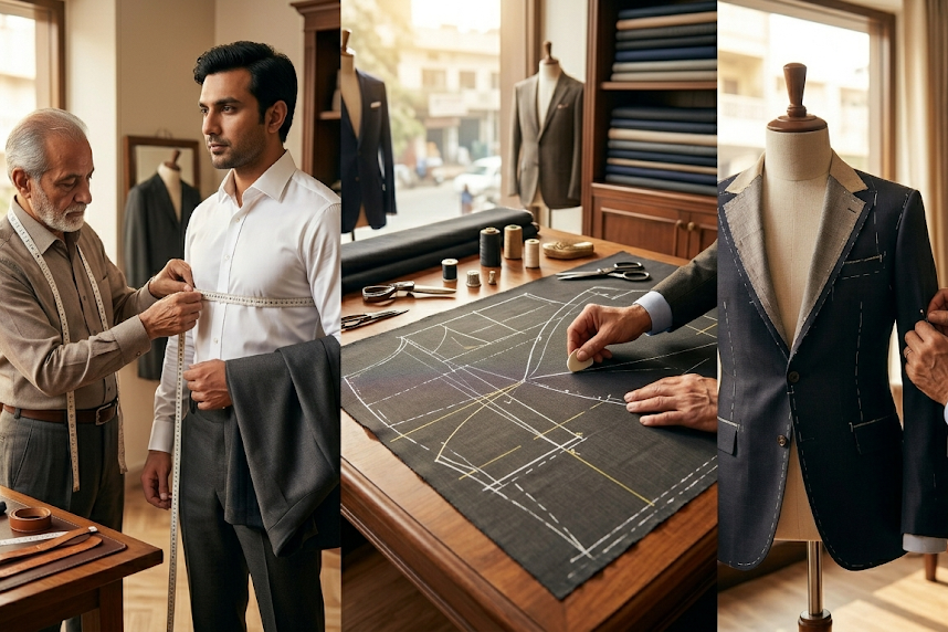 bespoke wedding suit fitting for groom