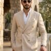 Linen double breasted beige suit, best for summers