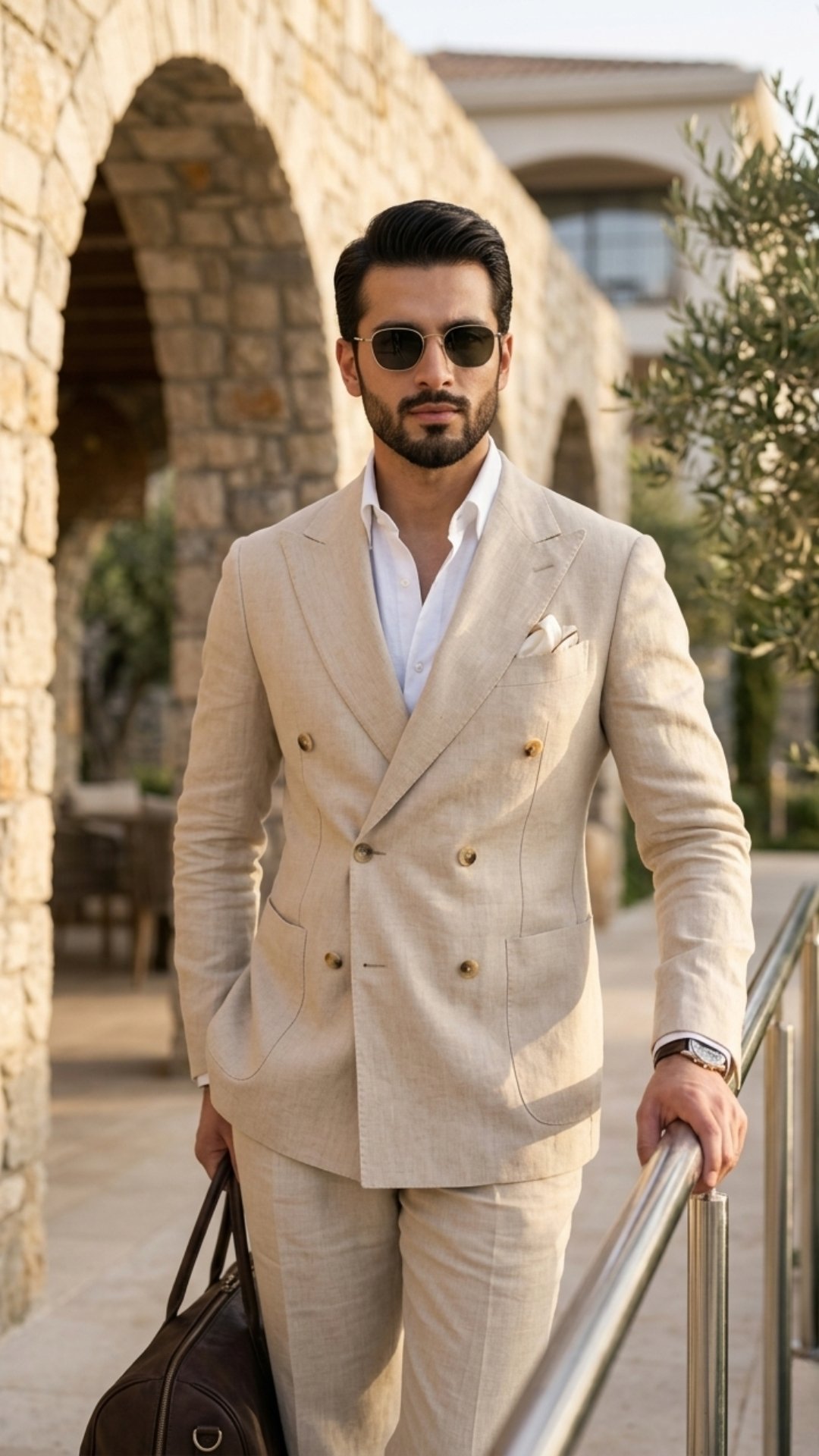 Linen double breasted beige suit, best for summers