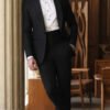 Black Textured Peak-Lapel Tuxedo for Men