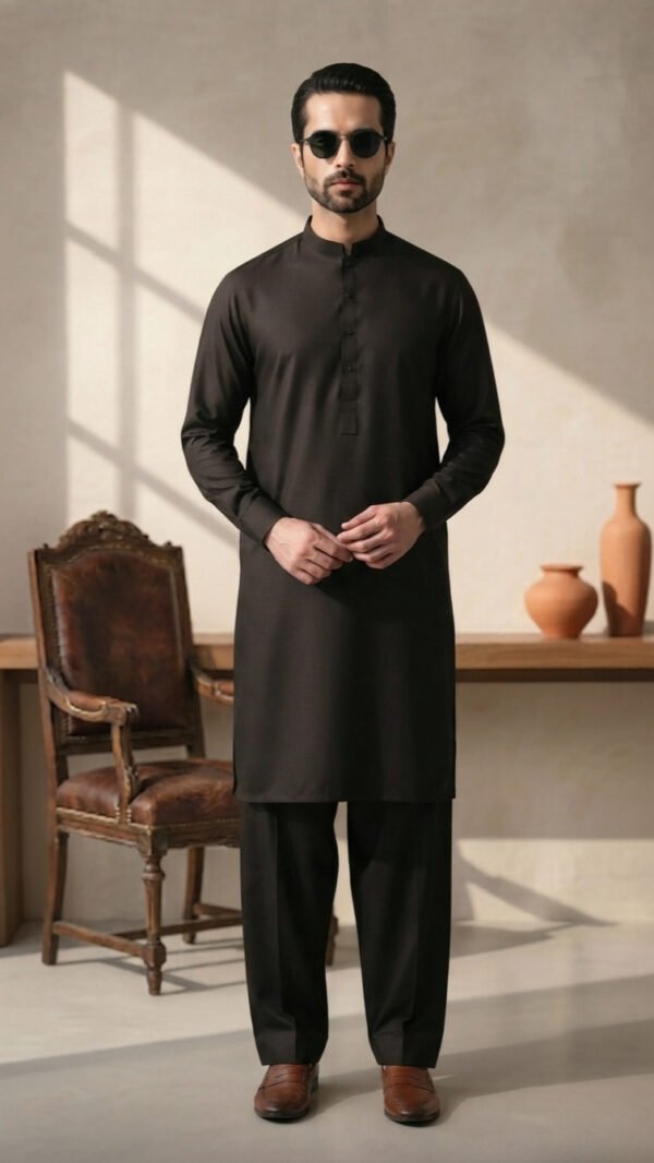 BLACK KURTA PAJAMA IN WASH AND WEAR FABRIC
