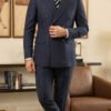 Navy Prince of Wales Check Double-Breasted Suit for Men