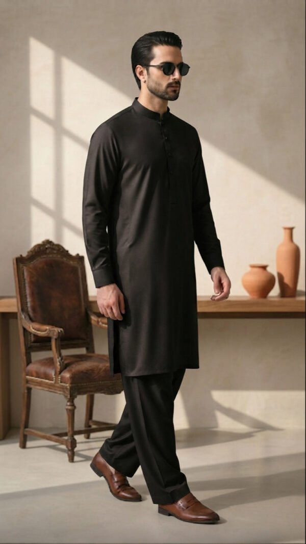 BLACK KURTA PAJAMA IN WASH AND WEAR FABRIC