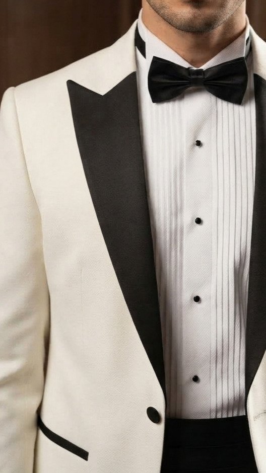 Ivory Black-Lapel Tuxedo for Men
