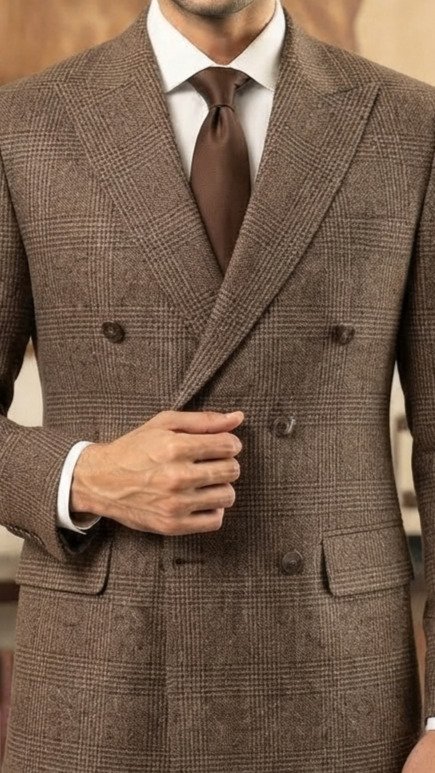 Heritage Brown Prince of Wales Check Double-Breasted Suit